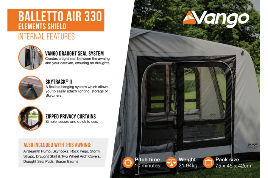 Vango Balletto Air 330 Elements Shield Caravan Porch Awning