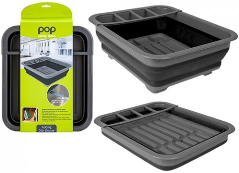 Pop! Collapsible Dish & Utensil Drainer - Black/Grey