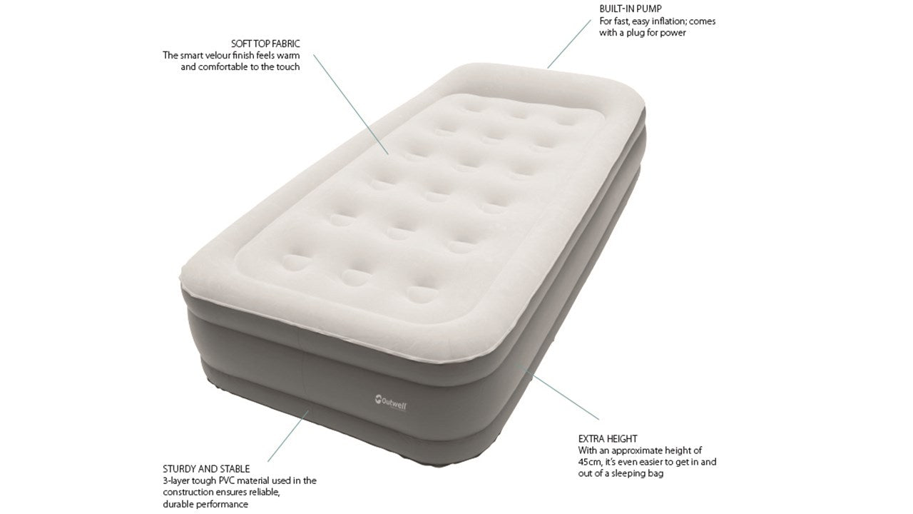 Outwell Flock Airbed Superior Single with Built In Pump