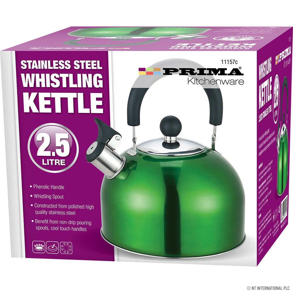Prima 2.5 Litre Stainless Steel Whistling Kettle Green