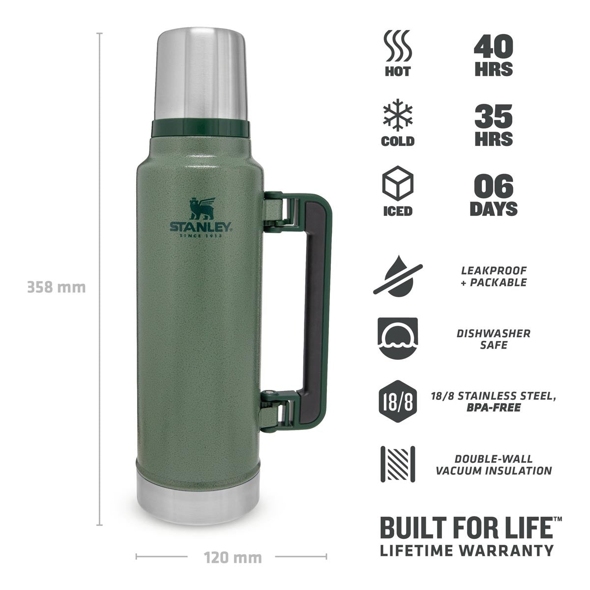 Stanley Flask Legendary Classic Vacuum Bottle 1.4L Hammertone Green