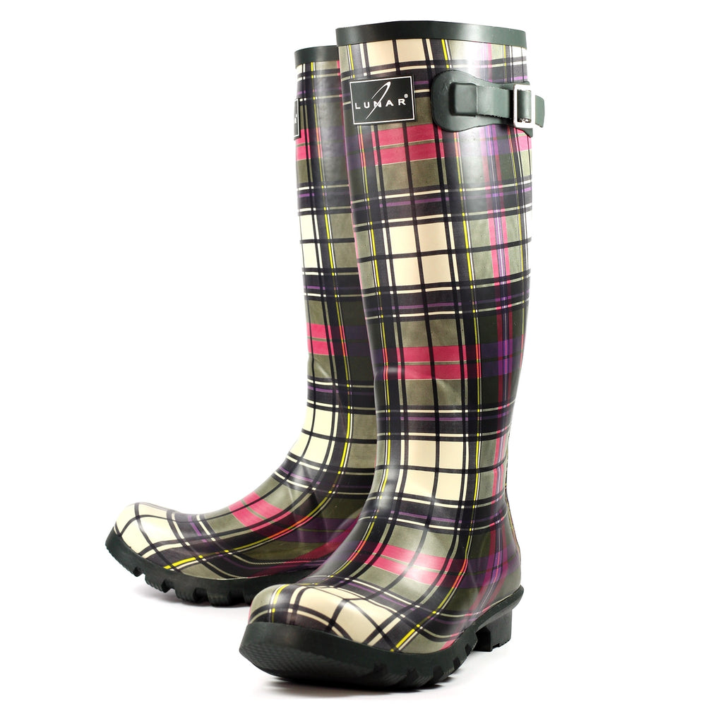 Lunar Ladies Green Tartan Wellies
