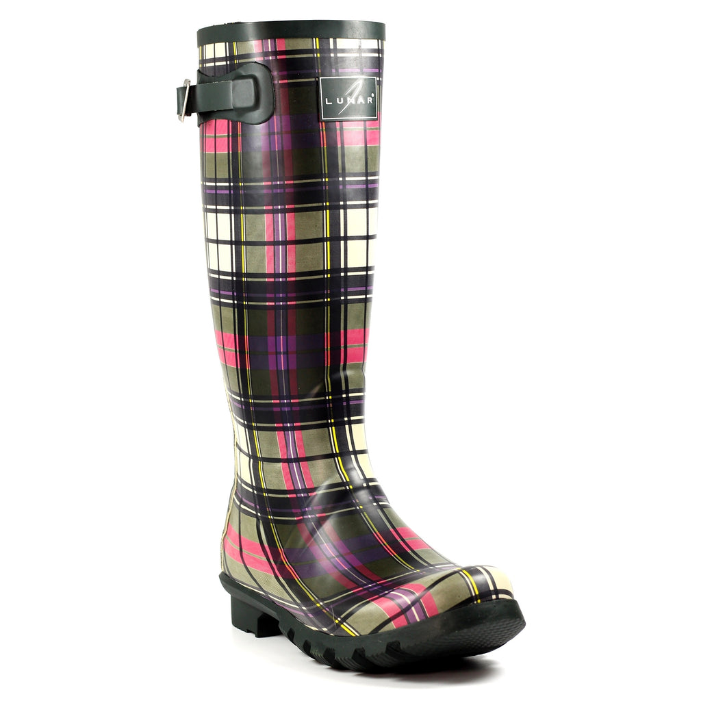 Lunar Ladies Green Tartan Wellies