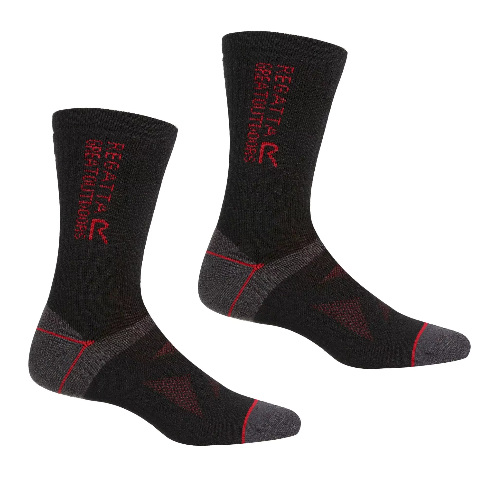 Regatta Adult's 2 Pair Wool Hiker Socks | Black Dark Red